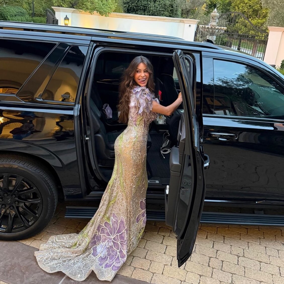 Sofia Vergara in sparkly golden dress from her instagram